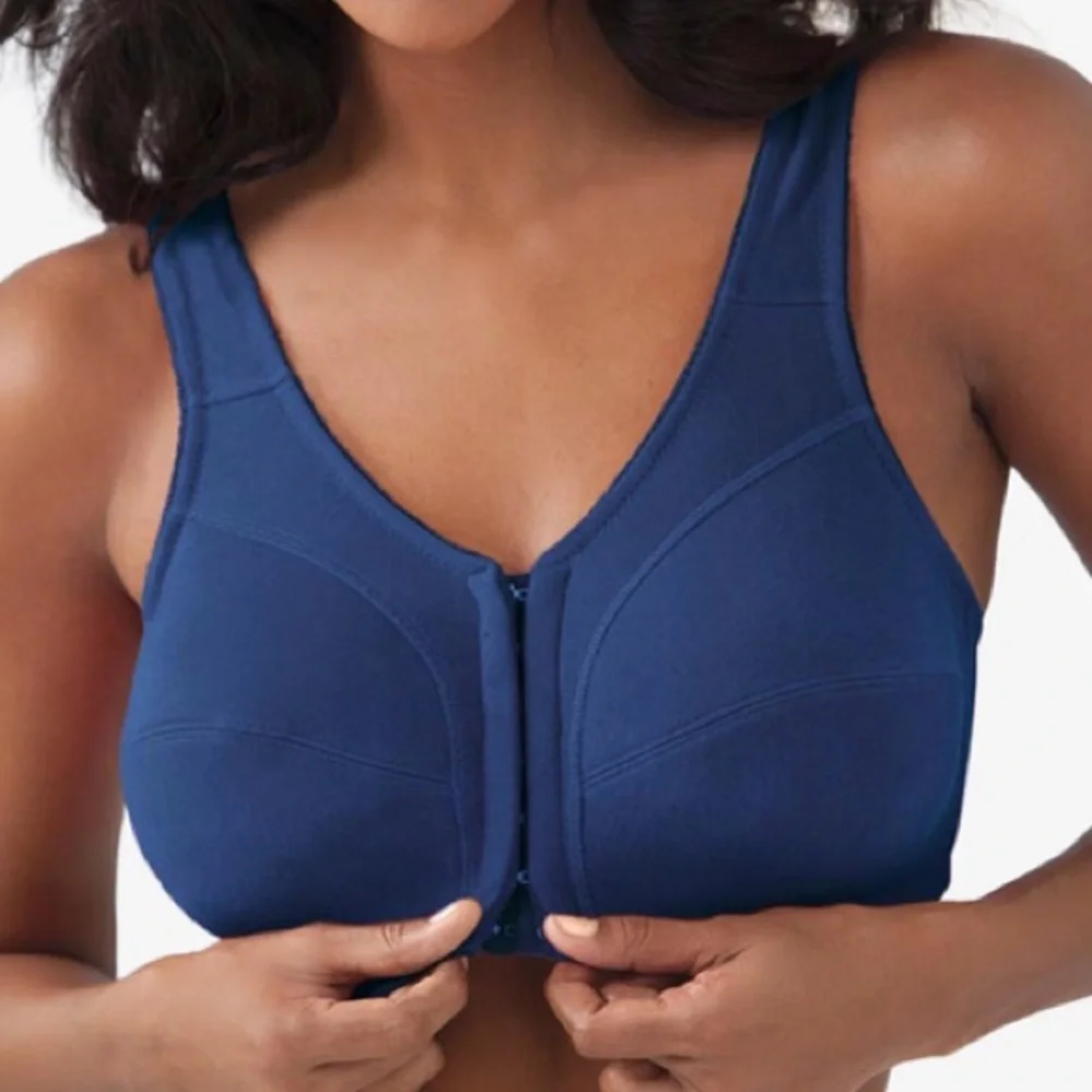 New Comfort Choice Cotton Front-Close Wireless Bra 46D Woman Within